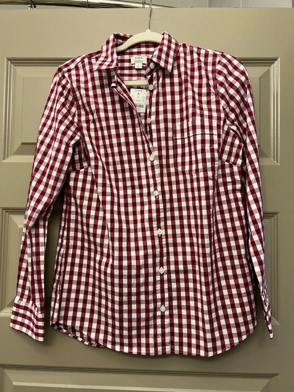J. Crew NWT Regenerative Cotton Size S Maroon Gingham Button Down
